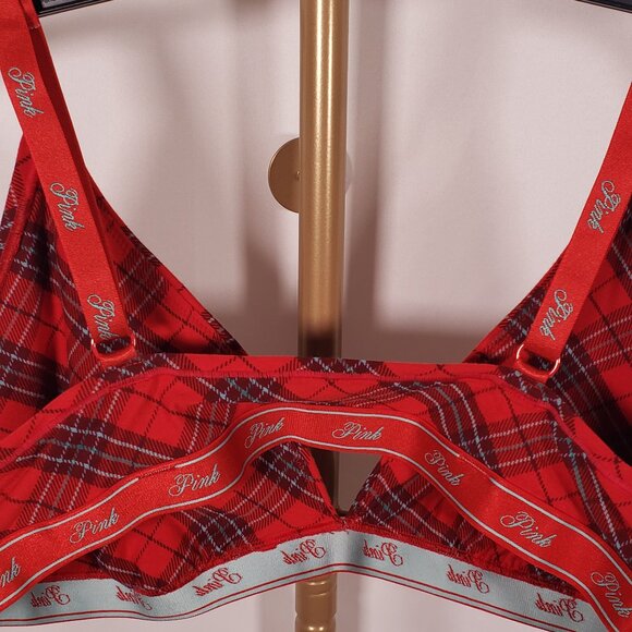 PINK Logo Cotton Triangle Bralette – Red Plaid – Size XXL – NWT - Picture 11 of 12